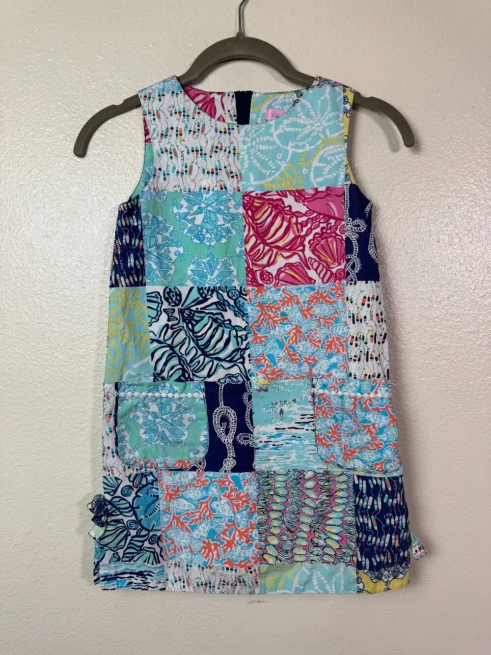 Lilly Pulitzer Girls Patchwork Sleeveless Shift Dress kids Size 7 100% Cotton